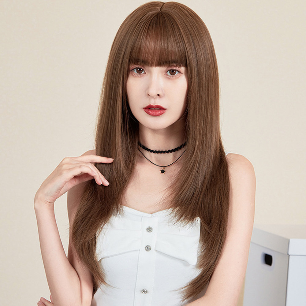 假发女齐刘海长直发假发自然层次感发尾内扣空气刘海长发全头套