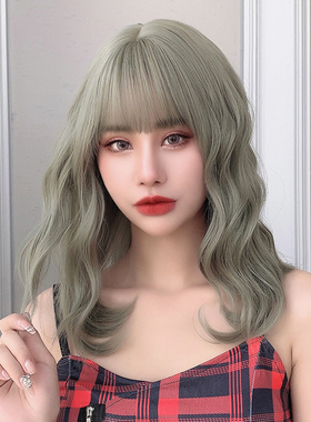 小红书推荐假发女空气刘海短卷发假发套蓬松自然羊毛卷锁骨发wigs