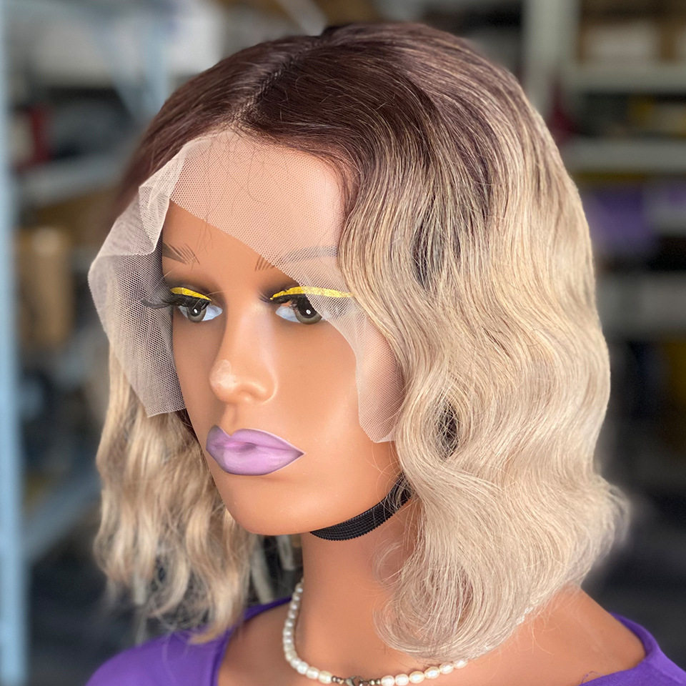 欧美假发女前蕾丝中分短卷发真发全头套natural wave human hair
