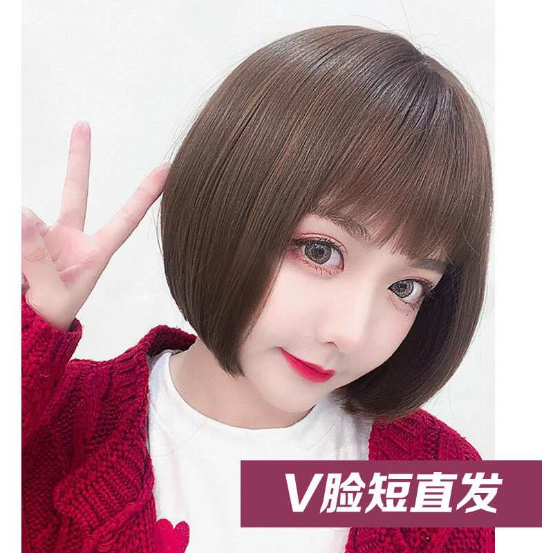 假发女空气刘海短发波波头假发套韩式少女圆脸短直发假发全头套