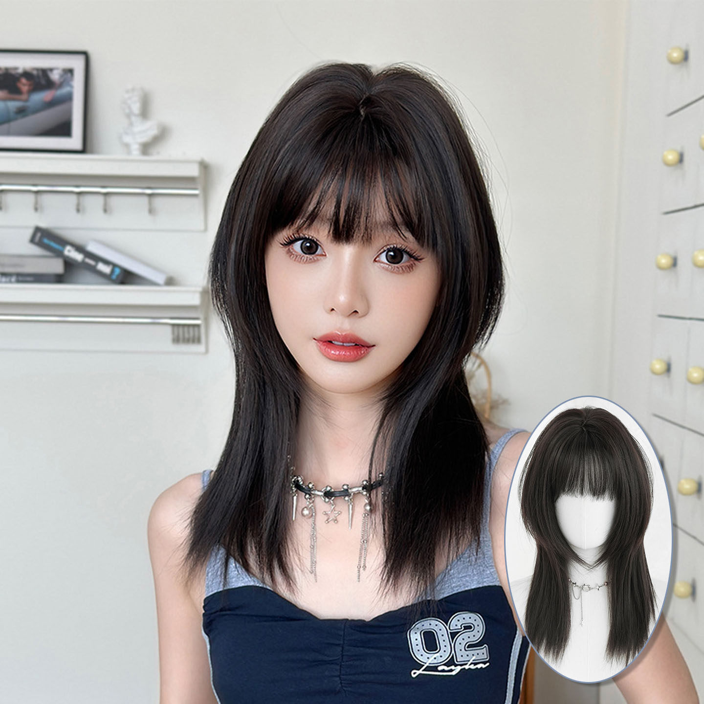 黑茶色假发女高层次中长发假发头套日系蓬松姬发式内扣长直发wigs