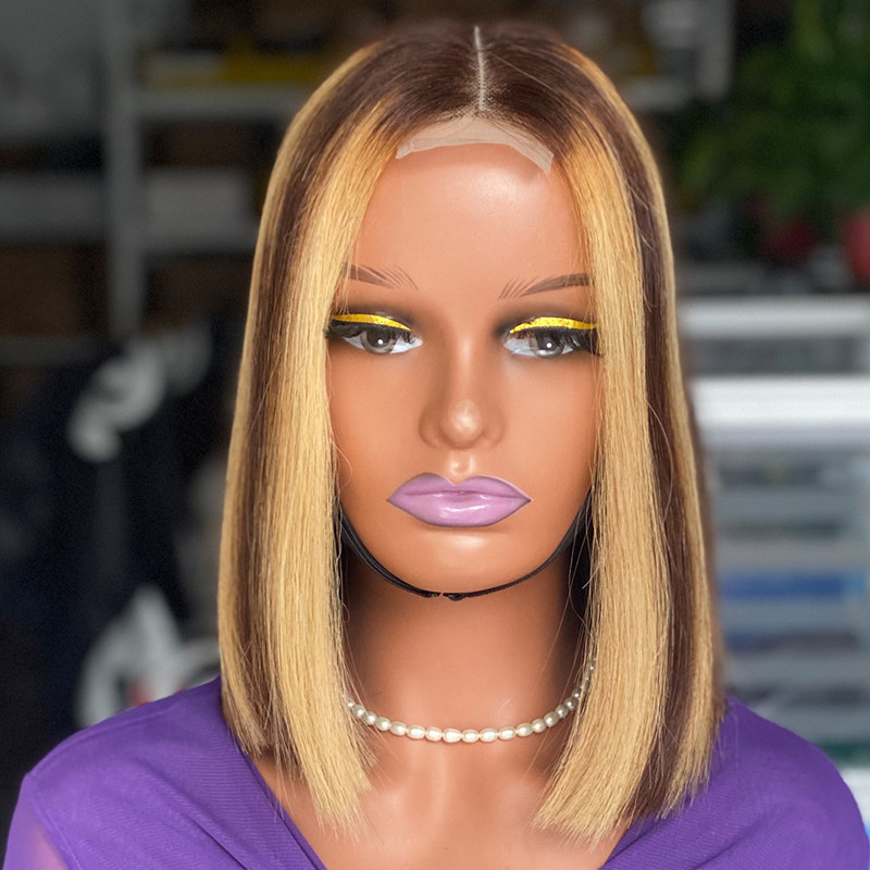 欧美假发女手织蕾丝中分短发真发全头套BOBO human hair lace wig