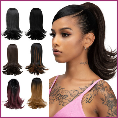 欧美复古假发女抽绳微翘短卷发马尾假发扣式高马尾辫子ponytail