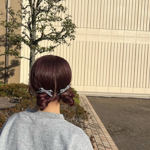 甜系少女格子控蝴蝶结发夹后脑勺两边刘海后侧夹学生前额碎发边夹