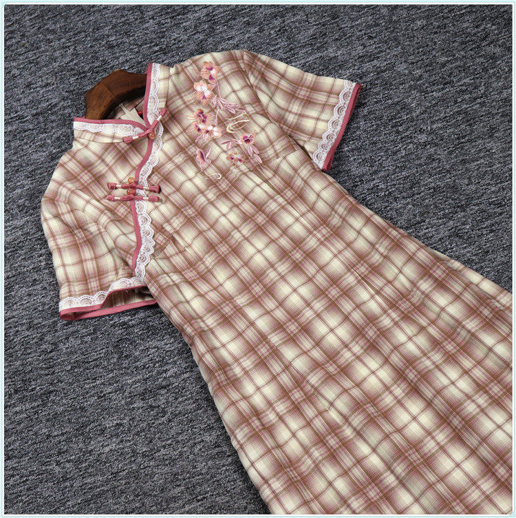 2023 XIACAN H 시리즈 YI JIAREN 할인 여성용 사각 레이스 스티치 개선 치파오 드레스