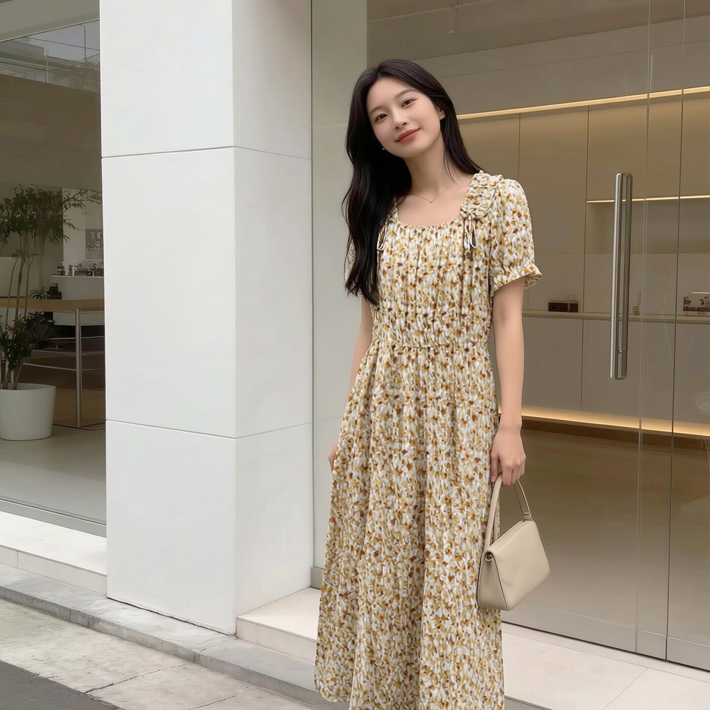 2026夏H海系列1 衣佳人折扣女装 一字领 碎花 雪纺甜美连衣裙8090