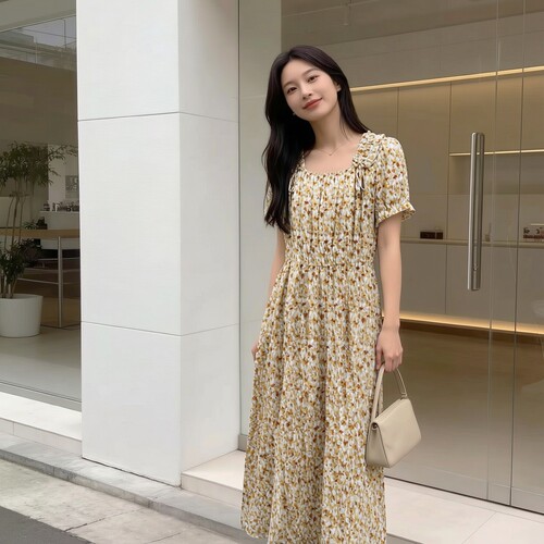 2026夏H海系列1 衣佳人折扣女装 一字领 碎花 雪纺甜美连衣裙8090