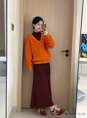 2025冬飘P系列 衣佳人折扣女装 V字领 蕾丝钩花 长袖针织衫 7364