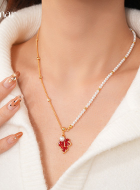 2025冬当季新款 衣佳人折扣 枫叶珍珠项链配饰女设计感毛衣链