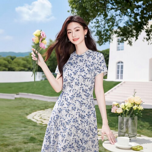 2026夏H海系列1 衣佳人折扣女装 盘扣 复古中式碎花旗袍连衣裙216