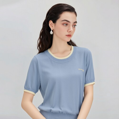 2026夏莱L系列1 衣佳人折扣女装 镶边圆领 小清新 短袖针织衫 56