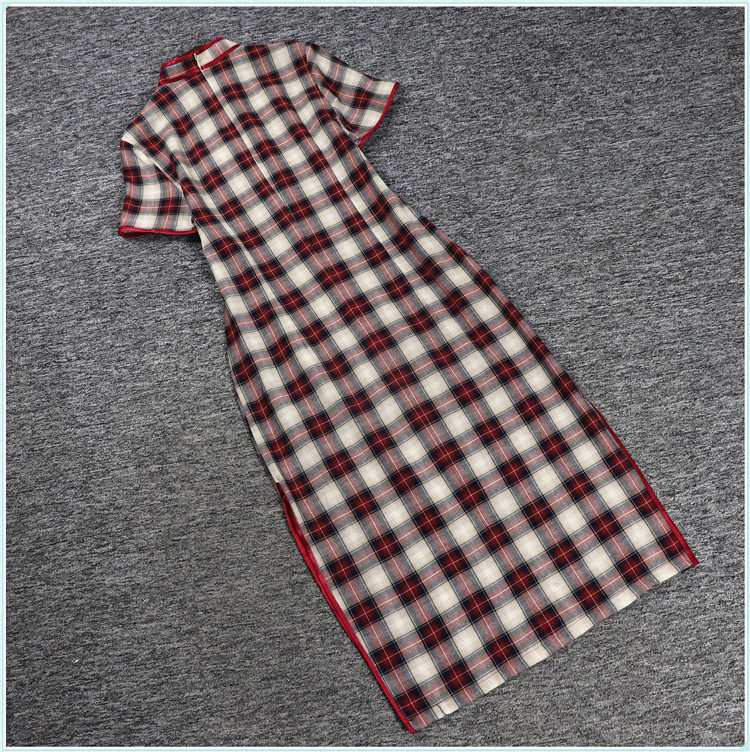 2023 XIACAN H 시리즈 YI JIAREN 할인 여성용 체크 무늬 롱 스타일 빅 브랜드 스타일 개선 치파오 드레스