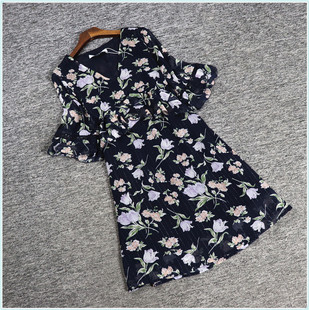 2024夏帛B系列 衣佳人折扣女装 V字领 小碎花 雪纺短袖连衣裙