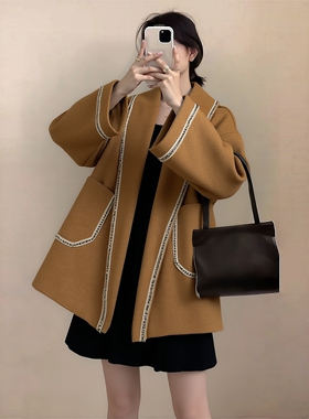 2025冬诚C系列 衣佳人折扣女装 钉珠翻领 卷边袖双面呢大衣 2029