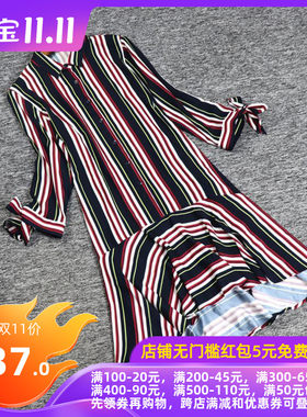 2021秋冬飘P系列1 衣佳人折扣女装  翻领 竖条纹 前短后长 连衣裙