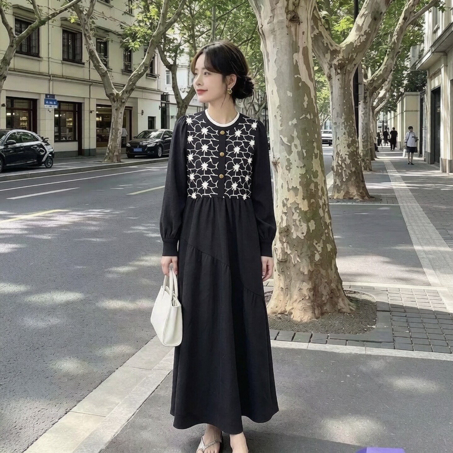 2026秋冬引Y系列1 衣佳人折扣女 木耳边 个性花色 长裙连衣裙3268