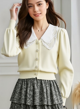 2025秋飘P系列 衣佳人折扣女装 蕾丝娃娃领 长袖针织衫外套 9145