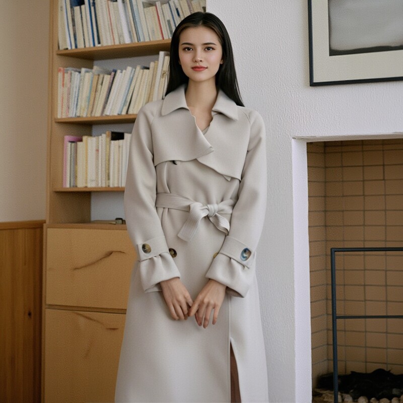 2025春堤D系列1 衣佳人折扣女 双排扣 腰带显瘦 经典款风衣外套57