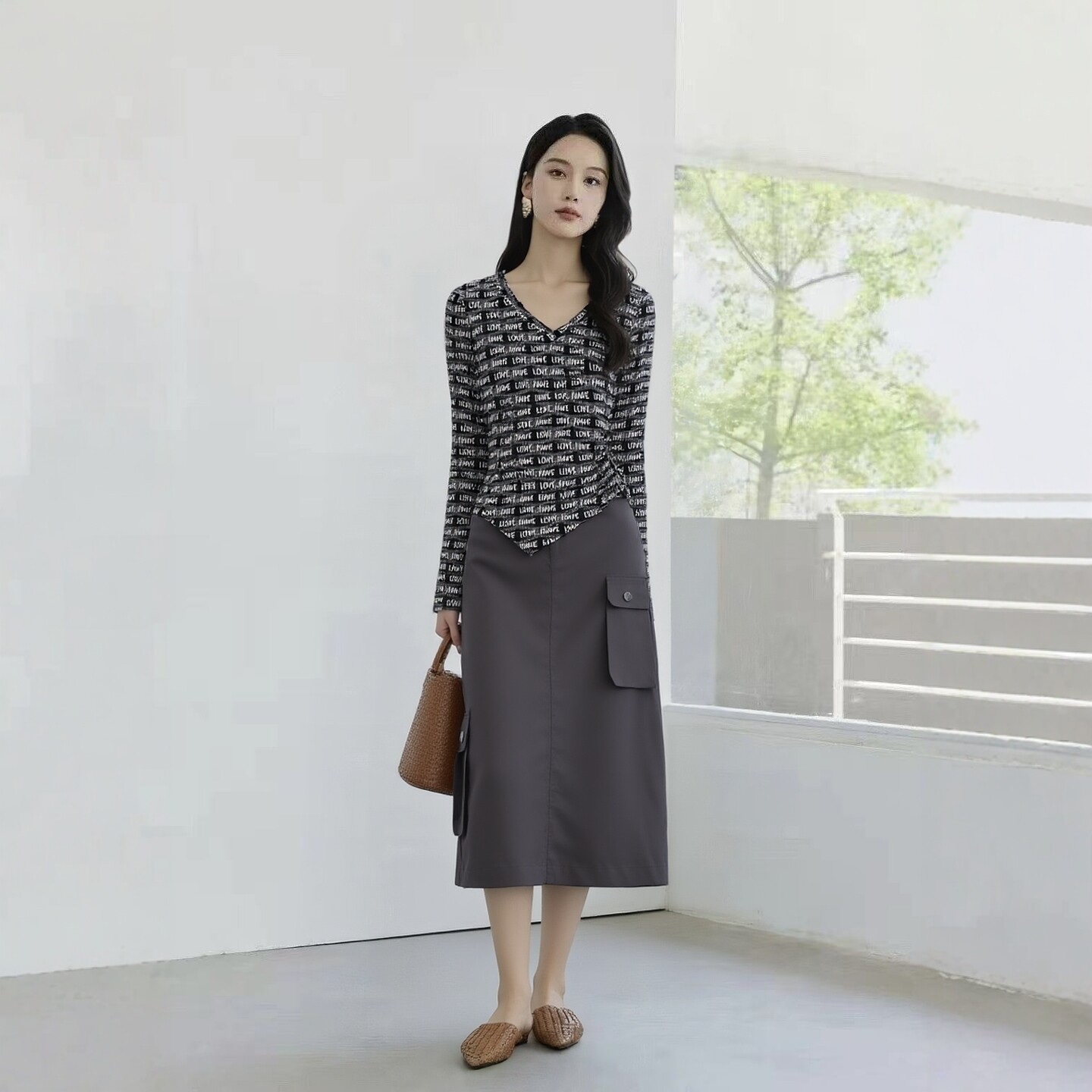 2026夏朵Y系列1 衣佳人折扣女装  个性口袋 工装风长裙半身裙9011