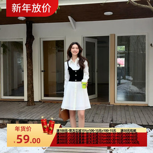 连衣裙套装 2025冬飘P系列 裙 针织马甲拼衬衫 2055 衣佳人折扣女装
