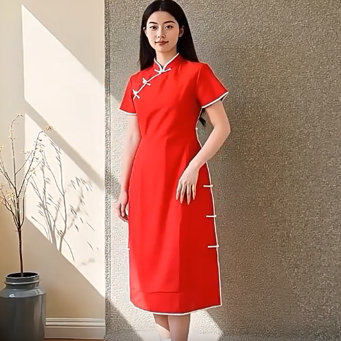 2025秋凡系列1 衣佳人折扣女 盘扣优雅 长裙旗袍苎麻连衣裙 1117