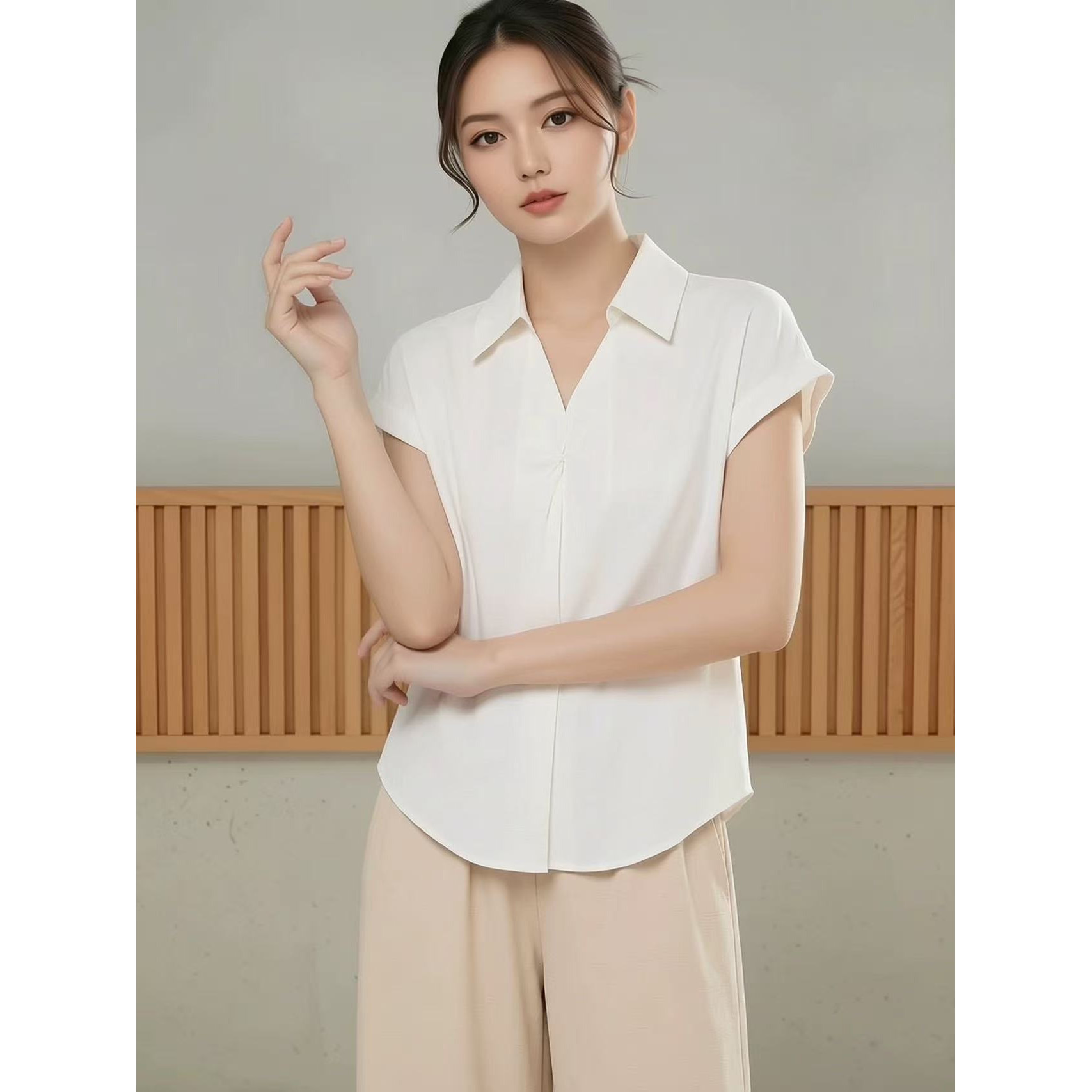 2026夏魅M系列 衣佳人折扣女 翻领 甜美简约 缎面雪纺衫衬衣 2005