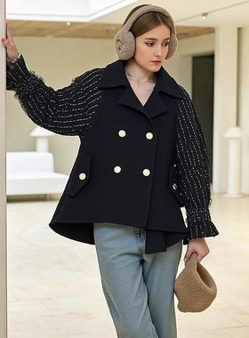 2025冬飘P系列 衣佳人折扣女装 翻领 网纱袖 双面呢大衣外套 4585