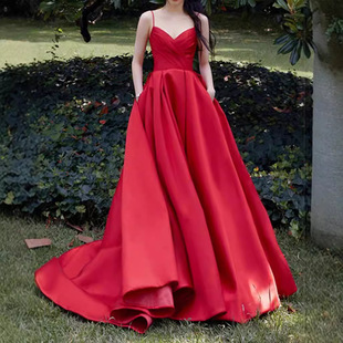 吊带长款 丝绒亮片性感v领晚装 坠地裙 名媛礼服裙连衣裙女冬季 法式