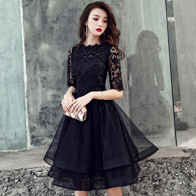 2026新款宴会修身小个子生日礼服简单大方短款黑色晚礼服女夏