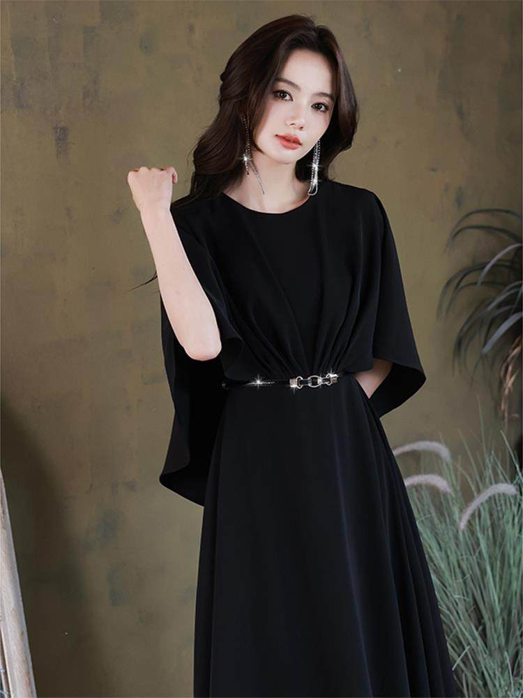 晚礼服女宴会轻奢小众高端法式高级感黑色连衣裙红歌大合唱演出服