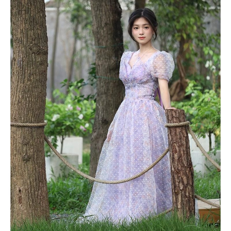 紫色晚礼服女高级感小个子轻奢小众仙气高中生毕业典礼成人礼裙夏