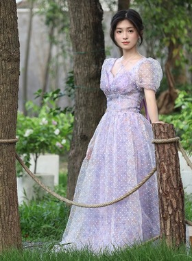 紫色晚礼服女高级感小个子轻奢小众仙气高中生毕业典礼成人礼裙夏