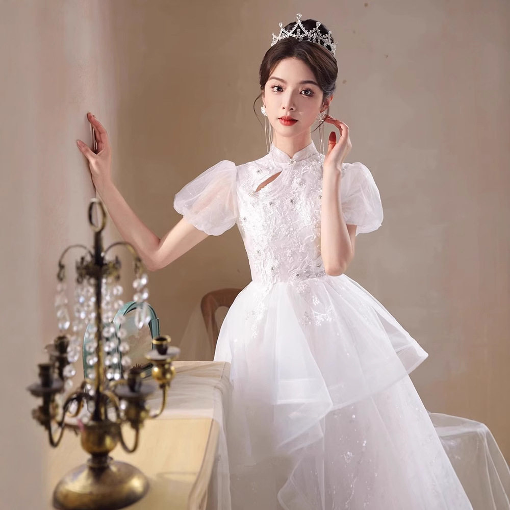 白色晚礼服裙女2026新款高级感订婚敬酒服轻奢小众高端主持人中式