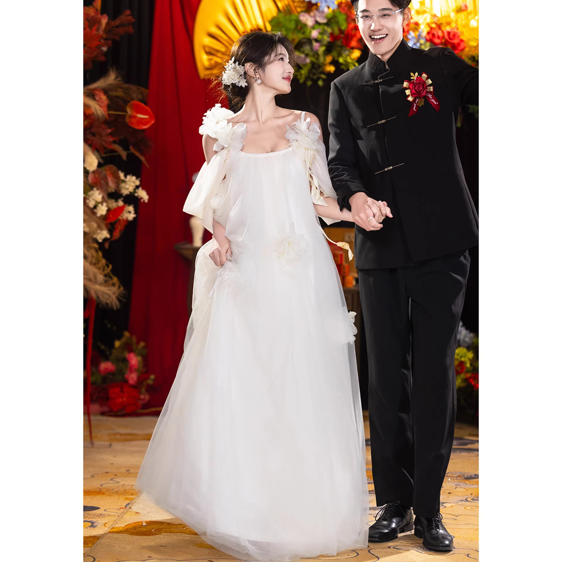 婚纱晚礼服裙高级感轻奢小众高端新娘晨袍白色大码胖mm成人礼女孩