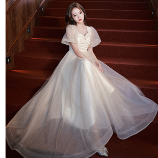 香槟色晚礼服连衣裙女2026新款学生气质长款名媛仙气艺考礼服长裙