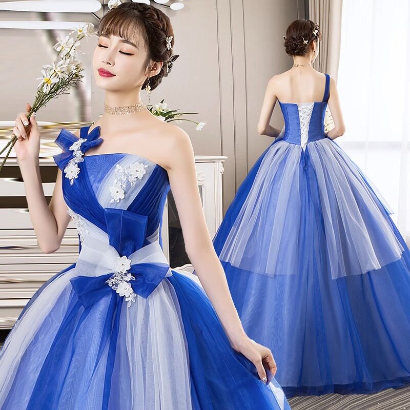 晚礼服长款显瘦艺考礼服女美声独唱舞台主持演出服蓬蓬裙影楼彩纱