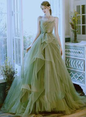 晚礼服女2026新款时尚舒适绿色森系感学生艺考毕业主持人礼服