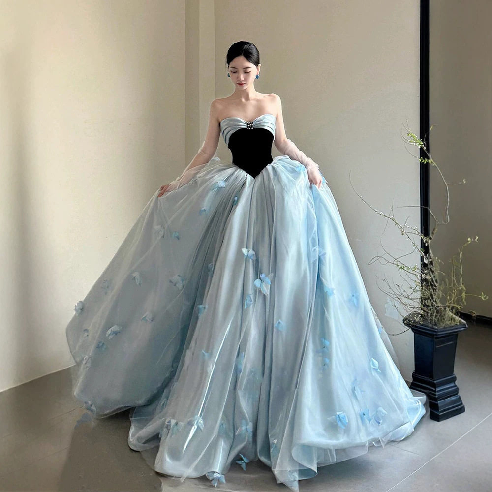 蓝色晚礼服女2026新款18岁生日学生毕业成人礼蝴蝶公主裙轻奢高端