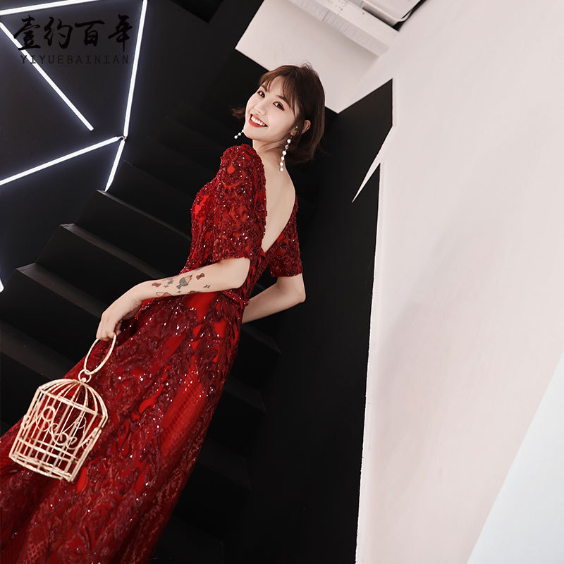 2026新娘结婚新款气质红色回门订婚宴会洋装晚礼服女夏季款敬酒服