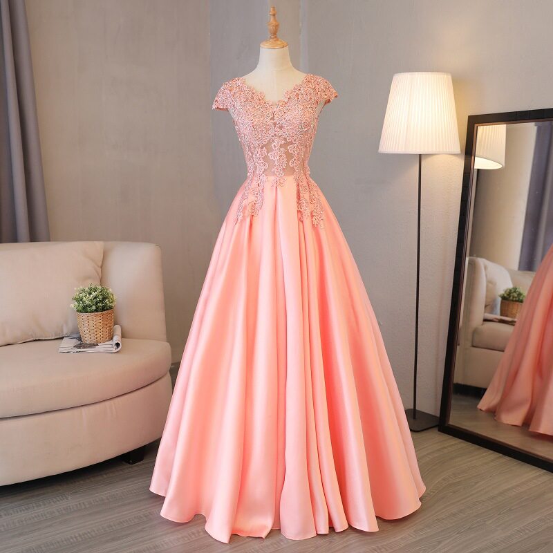 晚礼服2025敬酒服粉色 长款宴会婚礼新娘服姐妹裙伴娘服订婚礼服