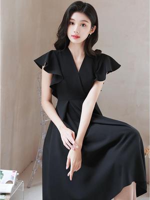 黑色小晚礼服女夏季平时可穿气质小个子名媛高级感聚会礼服连衣裙