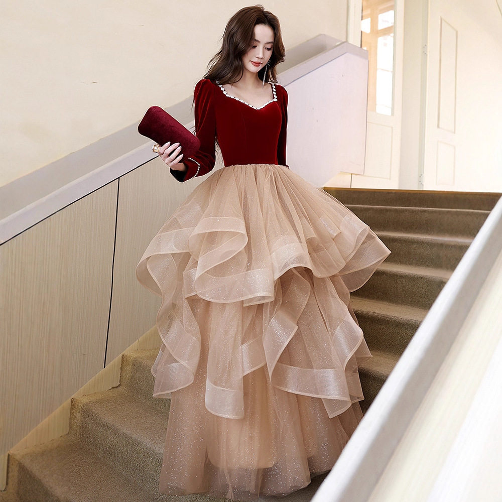 敬酒服新娘2026新款长袖订婚礼服裙女结婚回门服显瘦长款宴会礼服