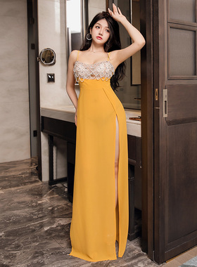 轻奢性感名媛风夜店晚礼服手工缝钻连衣裙气质收腰显瘦宴会长裙