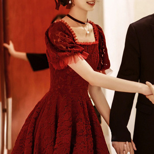 敬酒服新娘冬遮肚子小个子女结婚订婚红色小礼服连衣裙宴会高级感