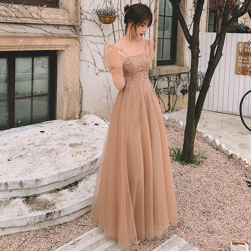 香槟色晚礼服裙女宴会气质轻奢小众高端名媛婚礼伴娘服法式长款仙