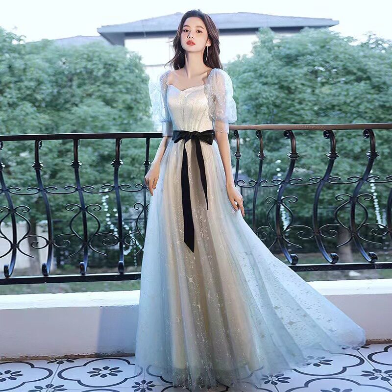 高级感晚礼服裙女宴会蓝色轻奢小众气质高端主持人春季成人礼艺考