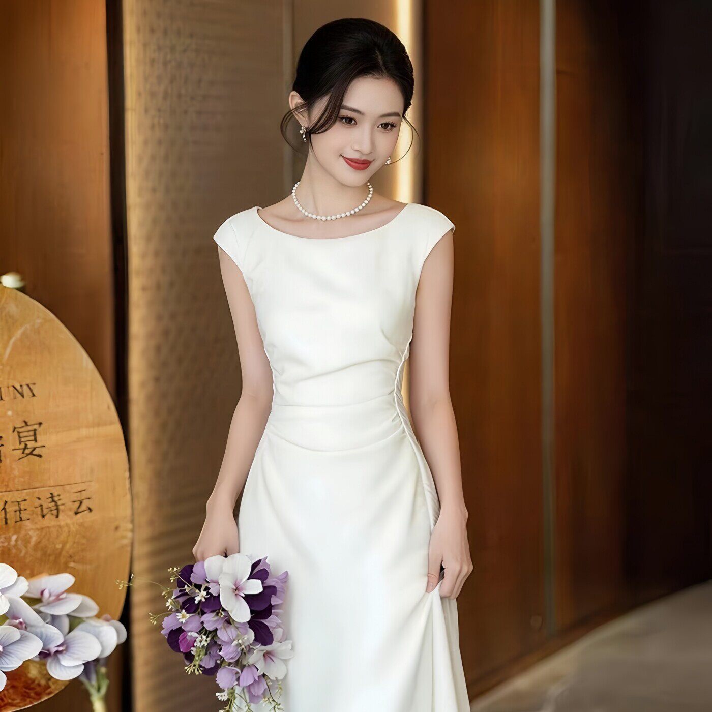 白色订婚礼服小个子法式轻婚纱缎面连衣裙领证登记小白裙日常可穿