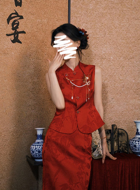 新中式订婚礼服裙高级感红色旗袍敬酒服新娘晨袍回门宴会结婚套装