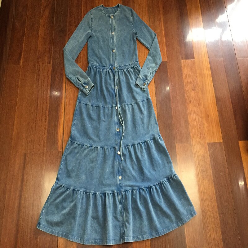 成衣水洗做旧磨白长款连衣裙 淑女时尚休闲舒适女款 超值不退bu换