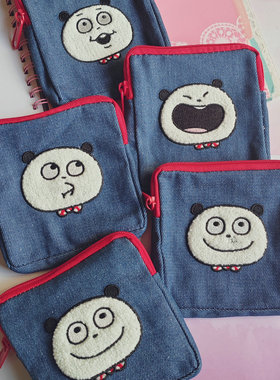 出日本原单小包西村裕二蓝色牛仔绒毛熊猫包